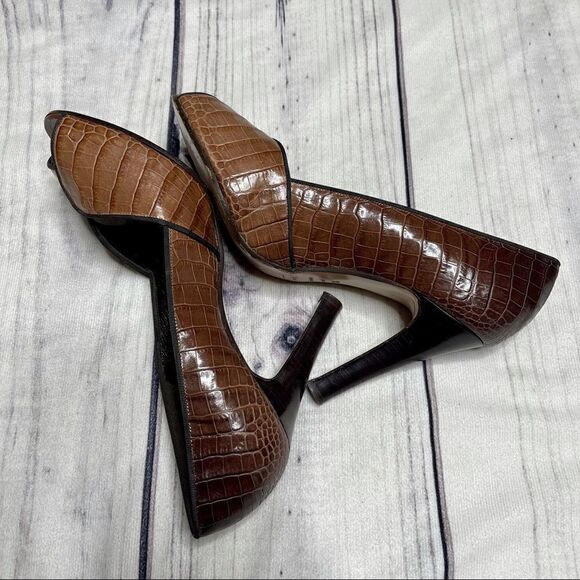 Theory Crocodile Embossed Leather Pump Open Toe Heels Women’s Size 38.5 Eur. - Picture 10 of 12